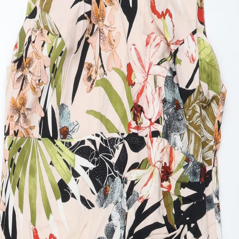 Wallis Womens Multicoloured Floral Cotton Shift Size 14 Boat Neck Zip