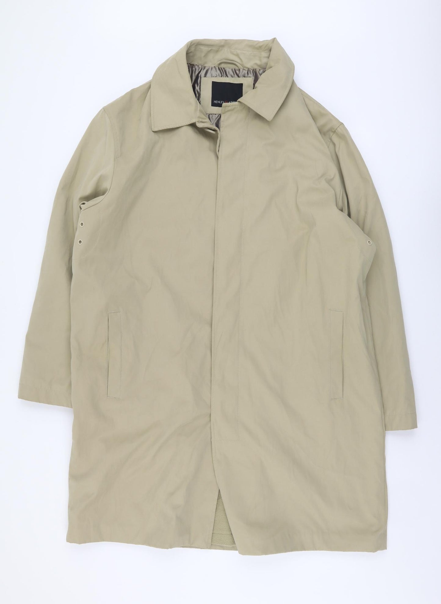Henley & Knight Mens Beige Trench Coat Coat Size XL Button