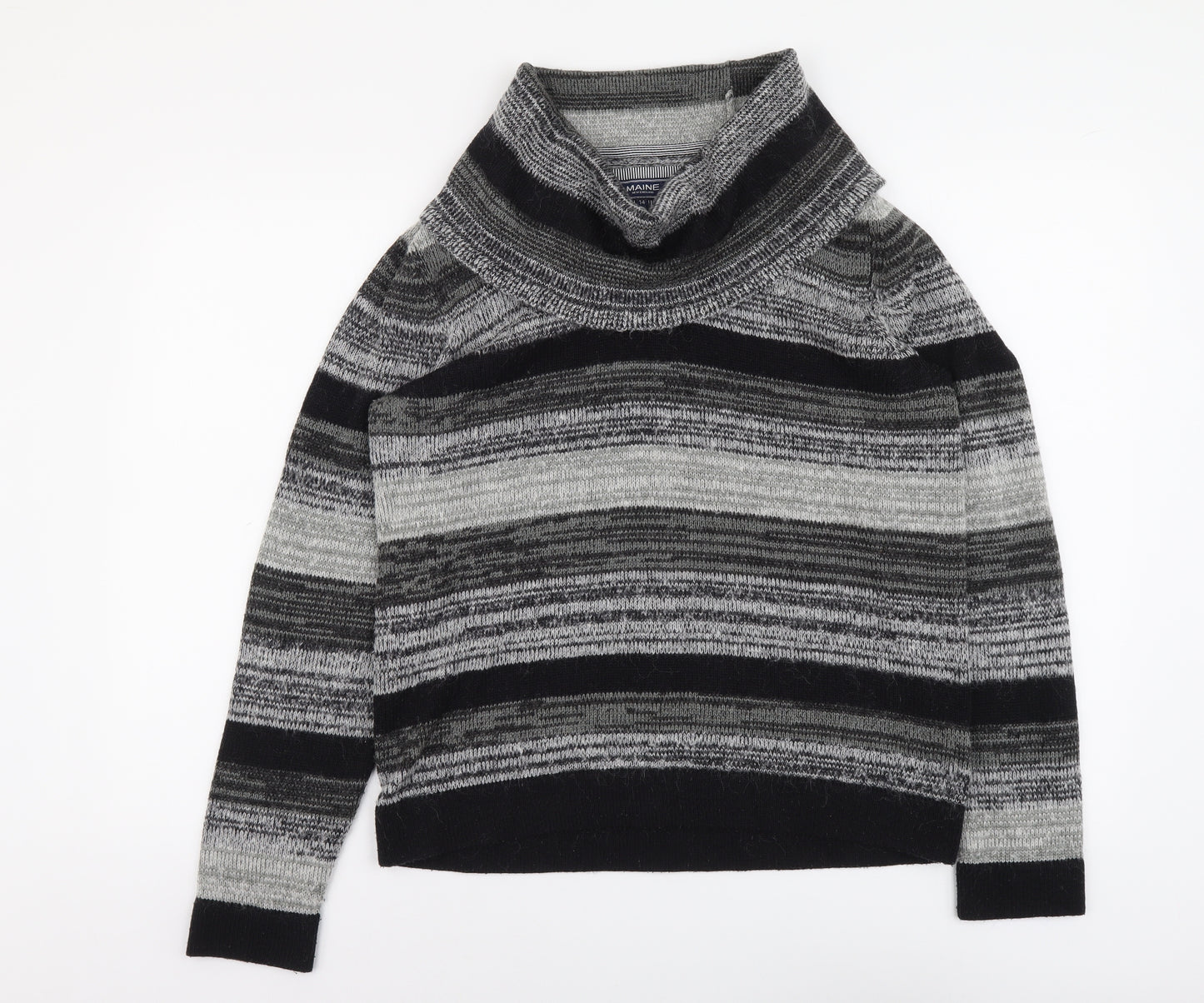 Maine Womens Black Roll Neck Striped Acrylic Pullover Jumper Size 14