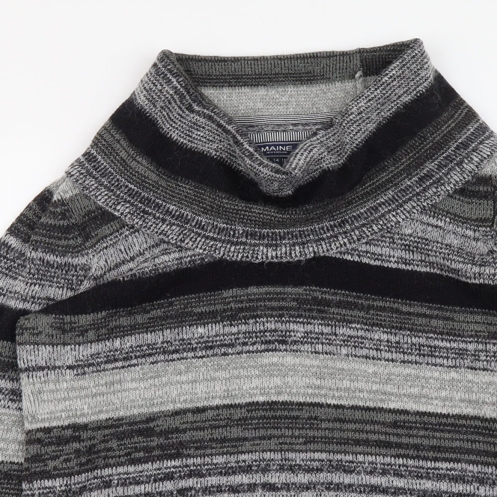 Maine Womens Black Roll Neck Striped Acrylic Pullover Jumper Size 14