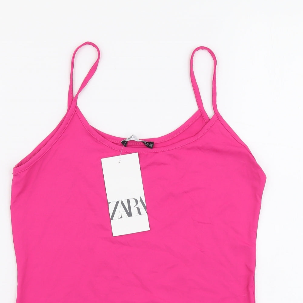 Zara Womens Pink Polyamide Camisole Tank Size M Scoop Neck