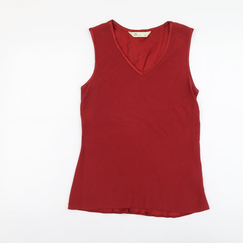 BHS Womens Red Viscose Basic Tank Size 10 V-Neck