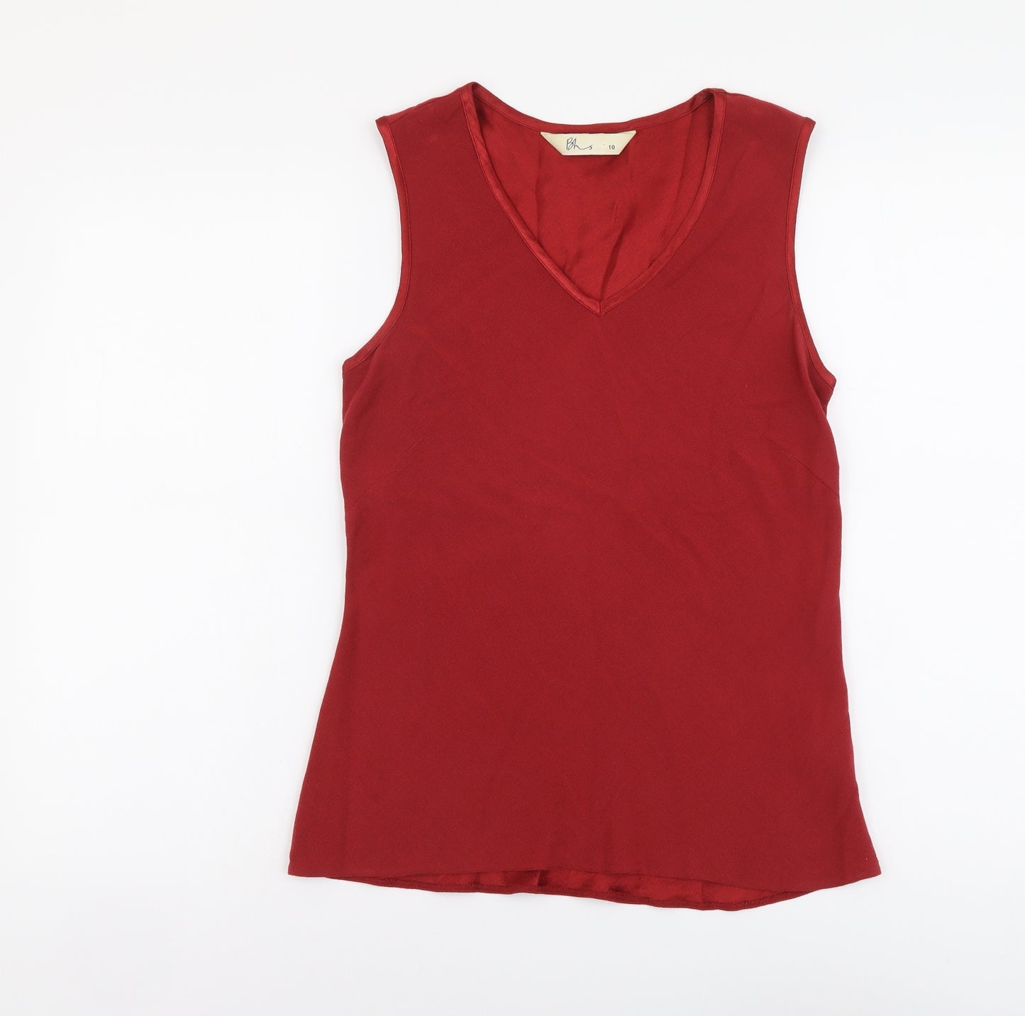 BHS Womens Red Viscose Basic Tank Size 10 V-Neck