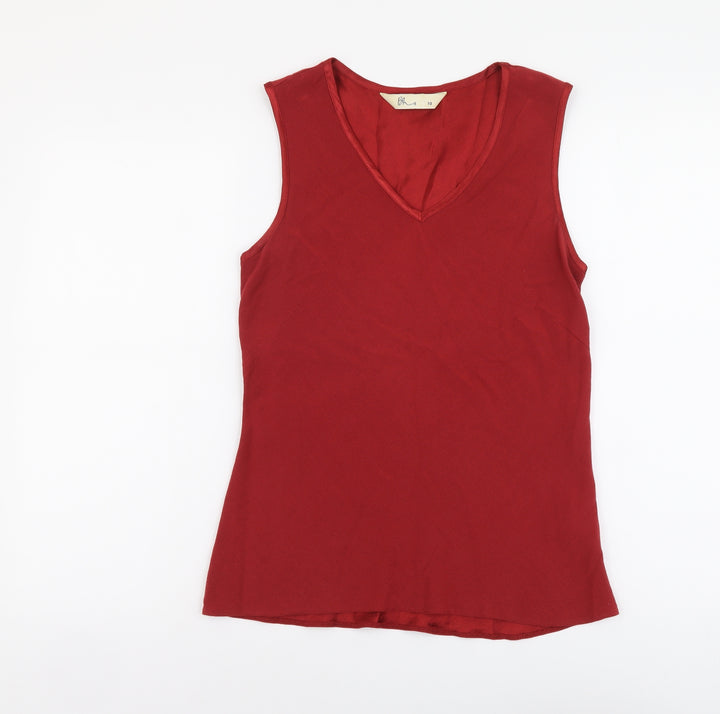 BHS Womens Red Viscose Basic Tank Size 10 V-Neck