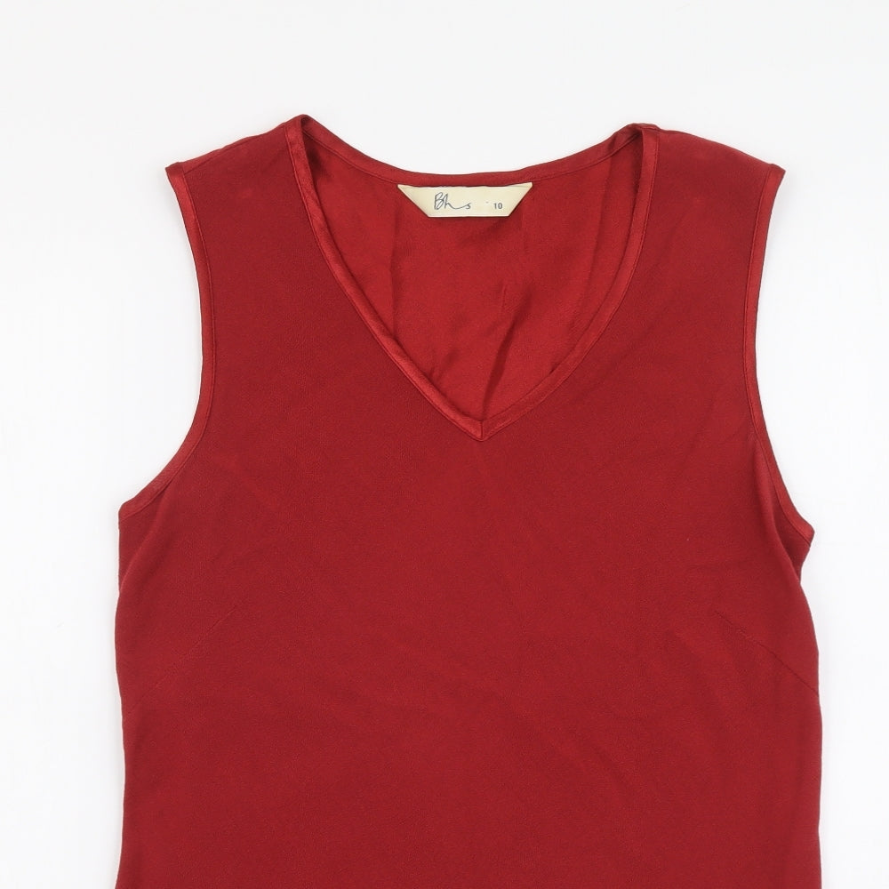 BHS Womens Red Viscose Basic Tank Size 10 V-Neck
