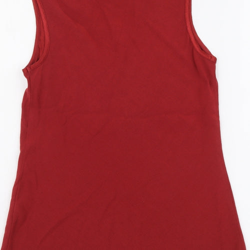 BHS Womens Red Viscose Basic Tank Size 10 V-Neck