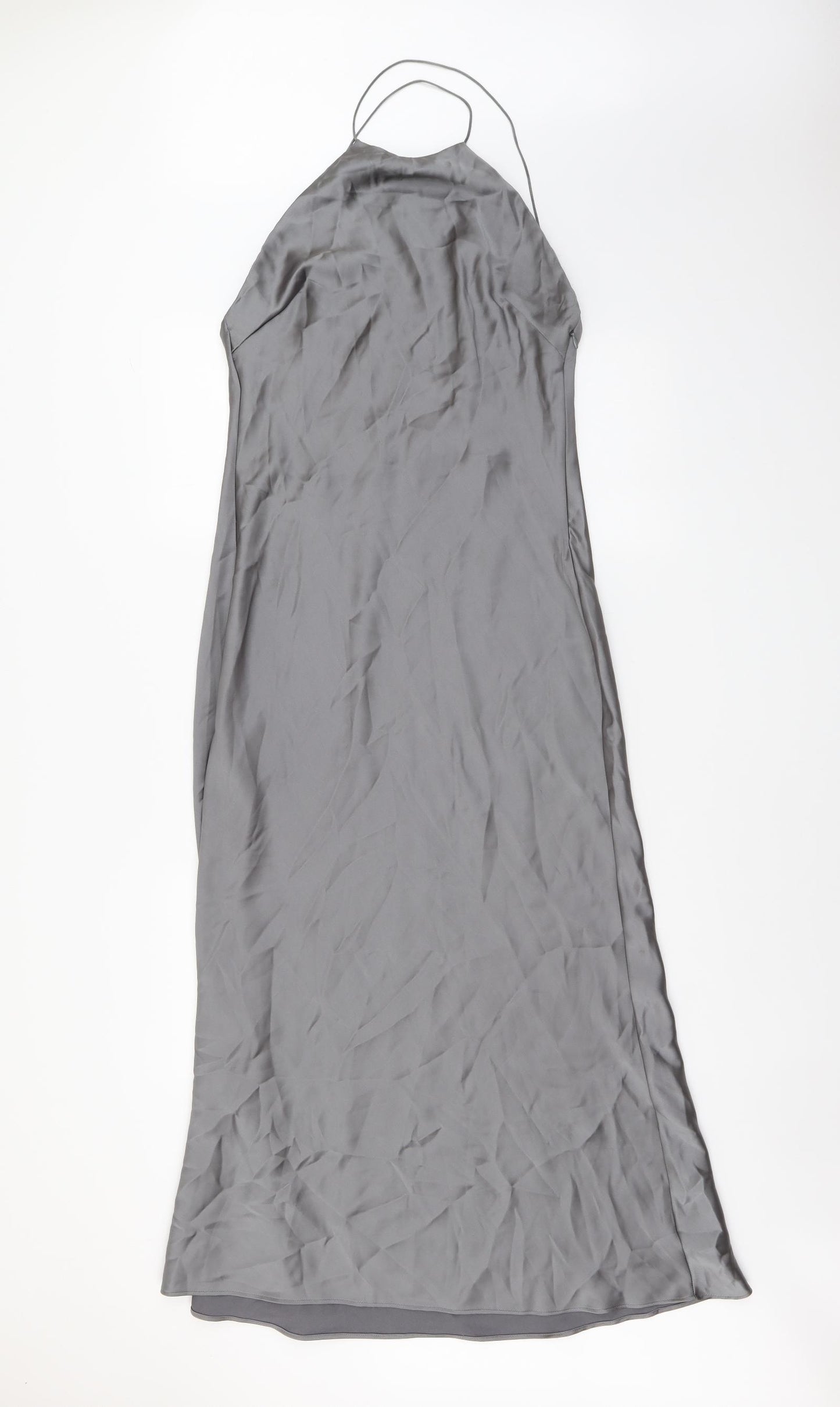 Zara Womens Grey Polyester Maxi Size L Halter Zip