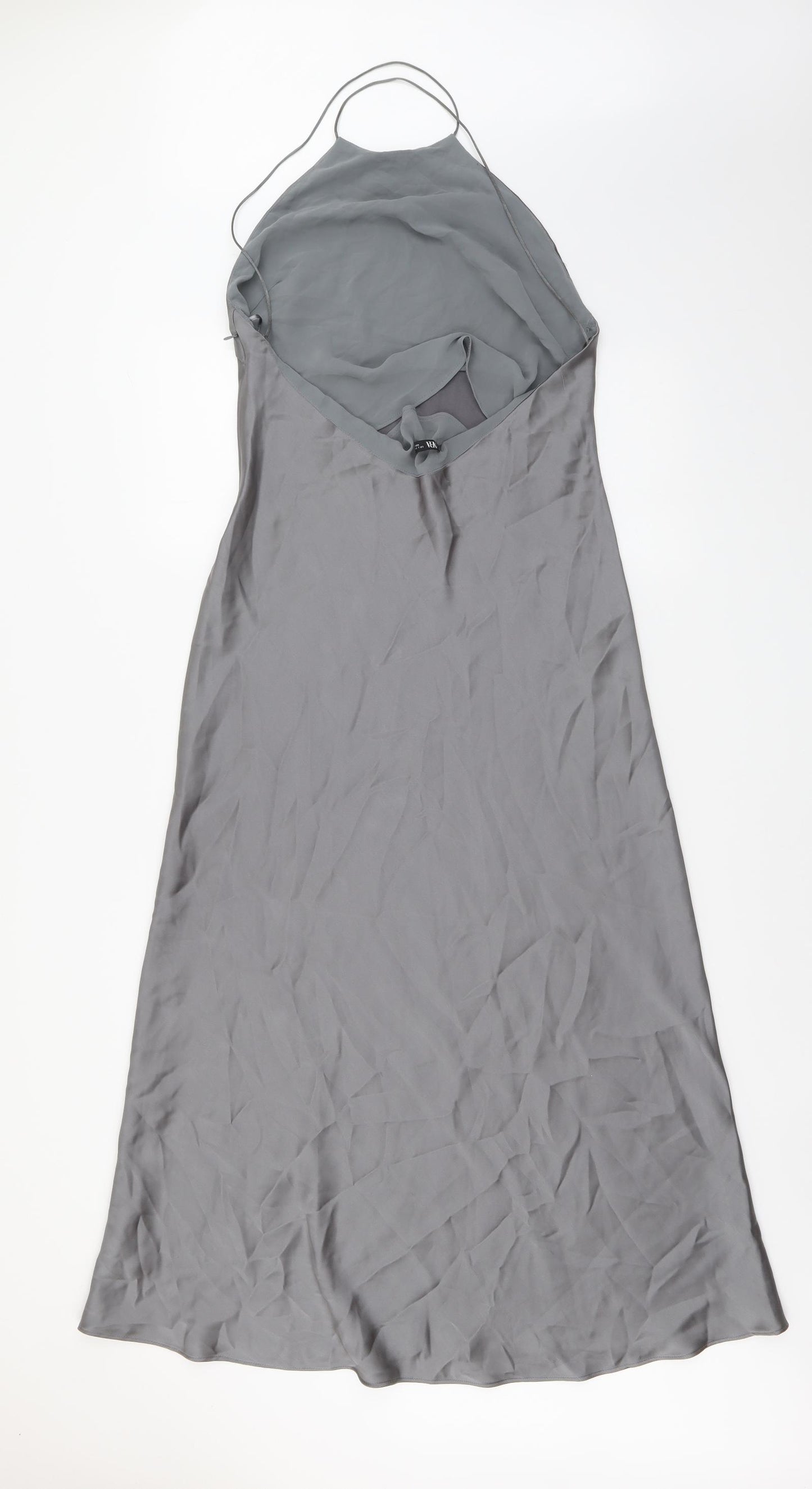 Zara Womens Grey Polyester Maxi Size L Halter Zip