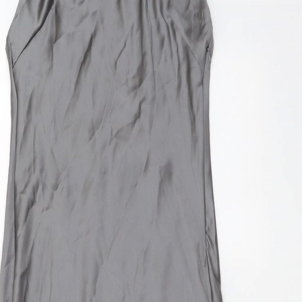 Zara Womens Grey Polyester Maxi Size L Halter Zip
