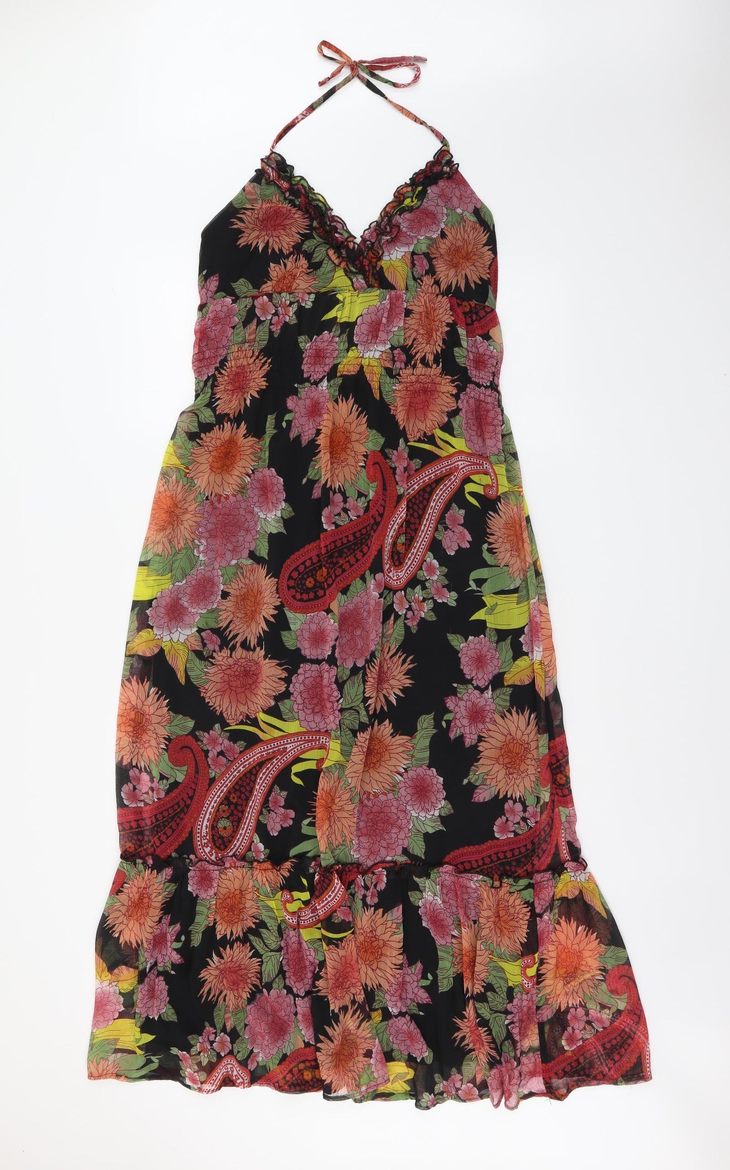 Mela London Womens Multicoloured Paisley Polyester Maxi Size M Halter Pullover - Shirred Back