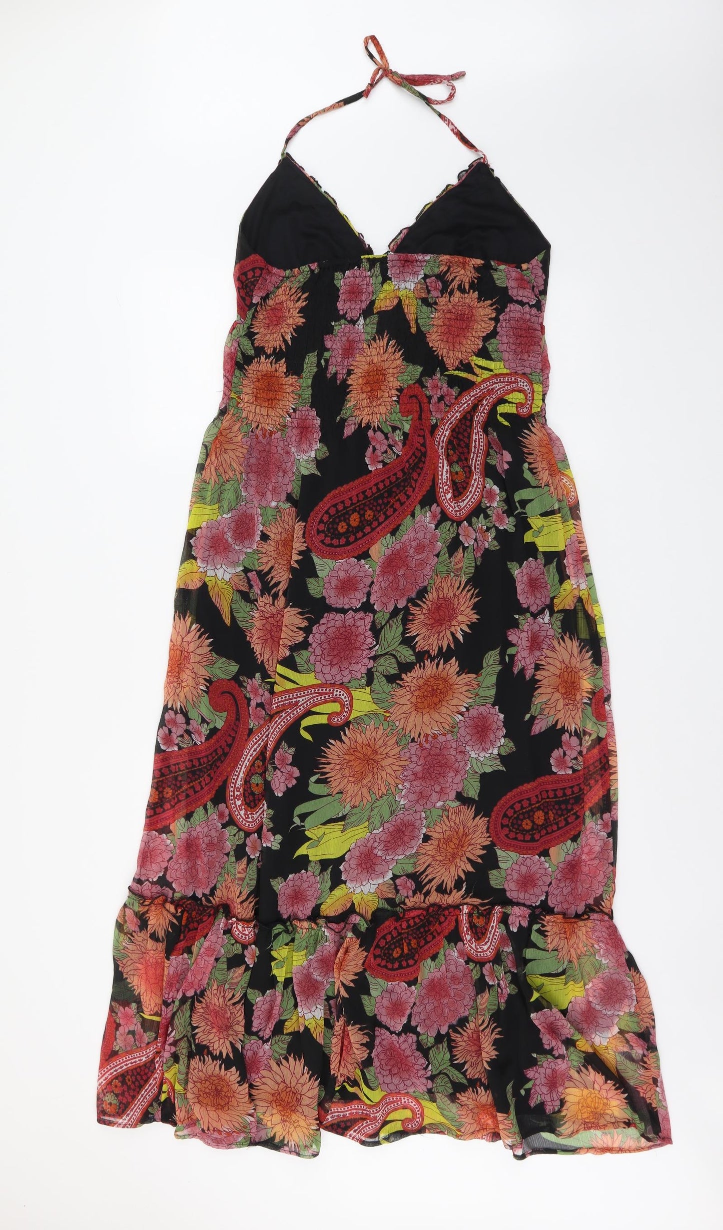 Mela London Womens Multicoloured Paisley Polyester Maxi Size M Halter Pullover - Shirred Back