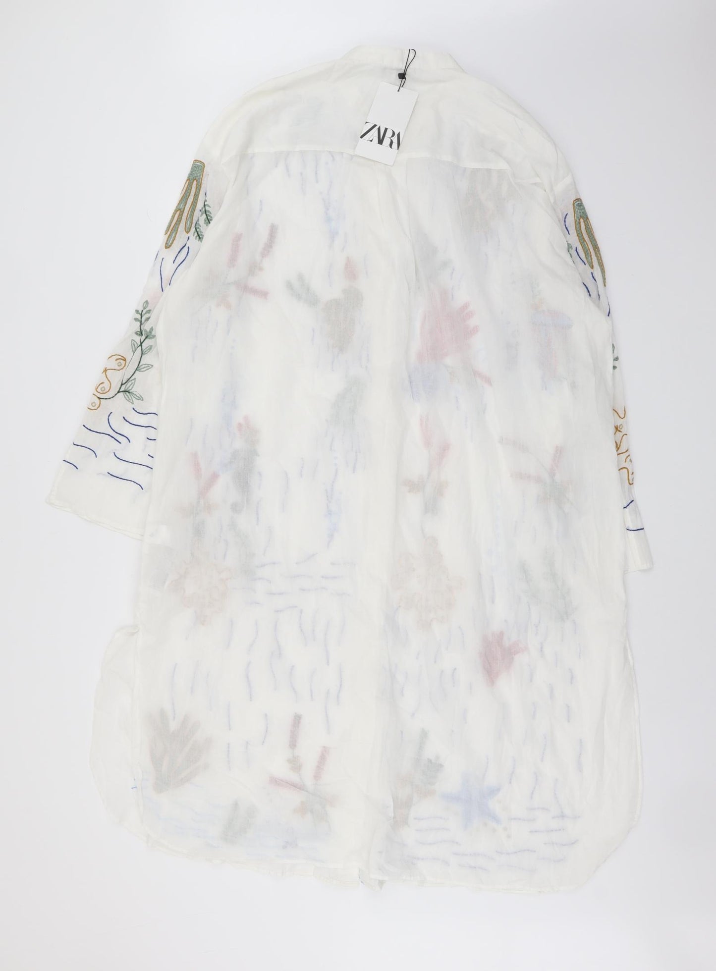 Zara Womens White Geometric Cotton Shirt Dress Size XL Collared Button