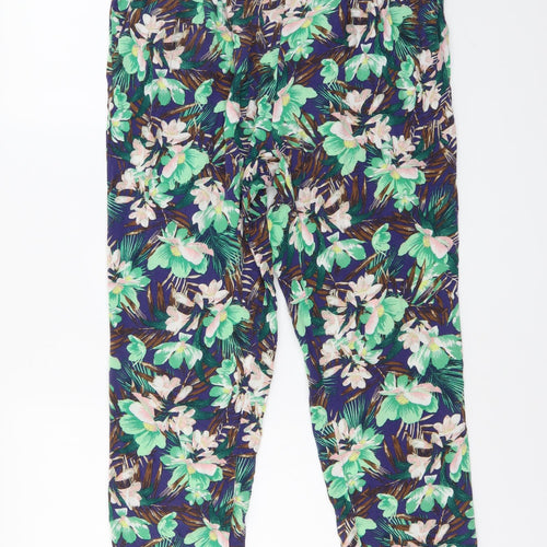 H&M Womens Green Geometric Viscose Trousers Size M L26 in Regular Snap