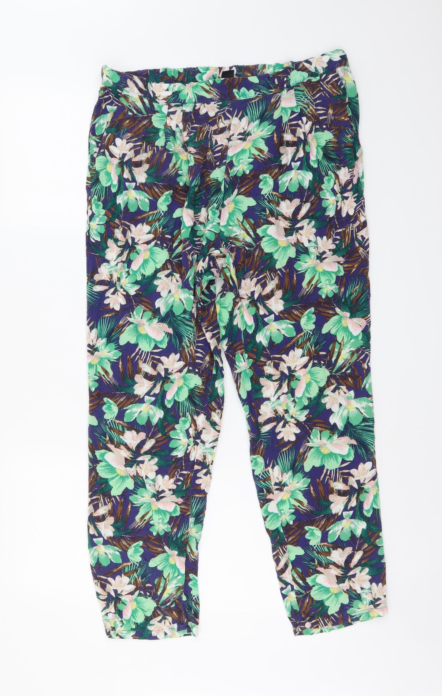 H&M Womens Green Geometric Viscose Trousers Size M L26 in Regular Snap