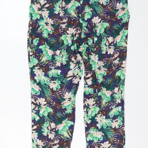 H&M Womens Green Geometric Viscose Trousers Size M L26 in Regular Snap