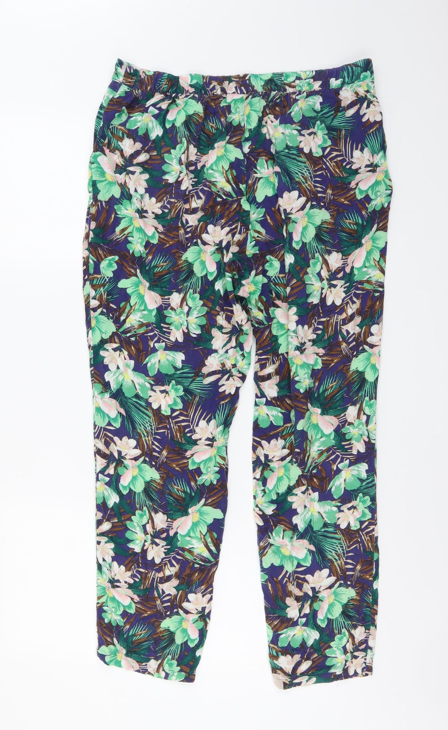 H&M Womens Green Geometric Viscose Trousers Size M L26 in Regular Snap