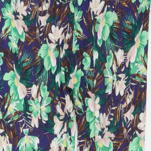 H&M Womens Green Geometric Viscose Trousers Size M L26 in Regular Snap