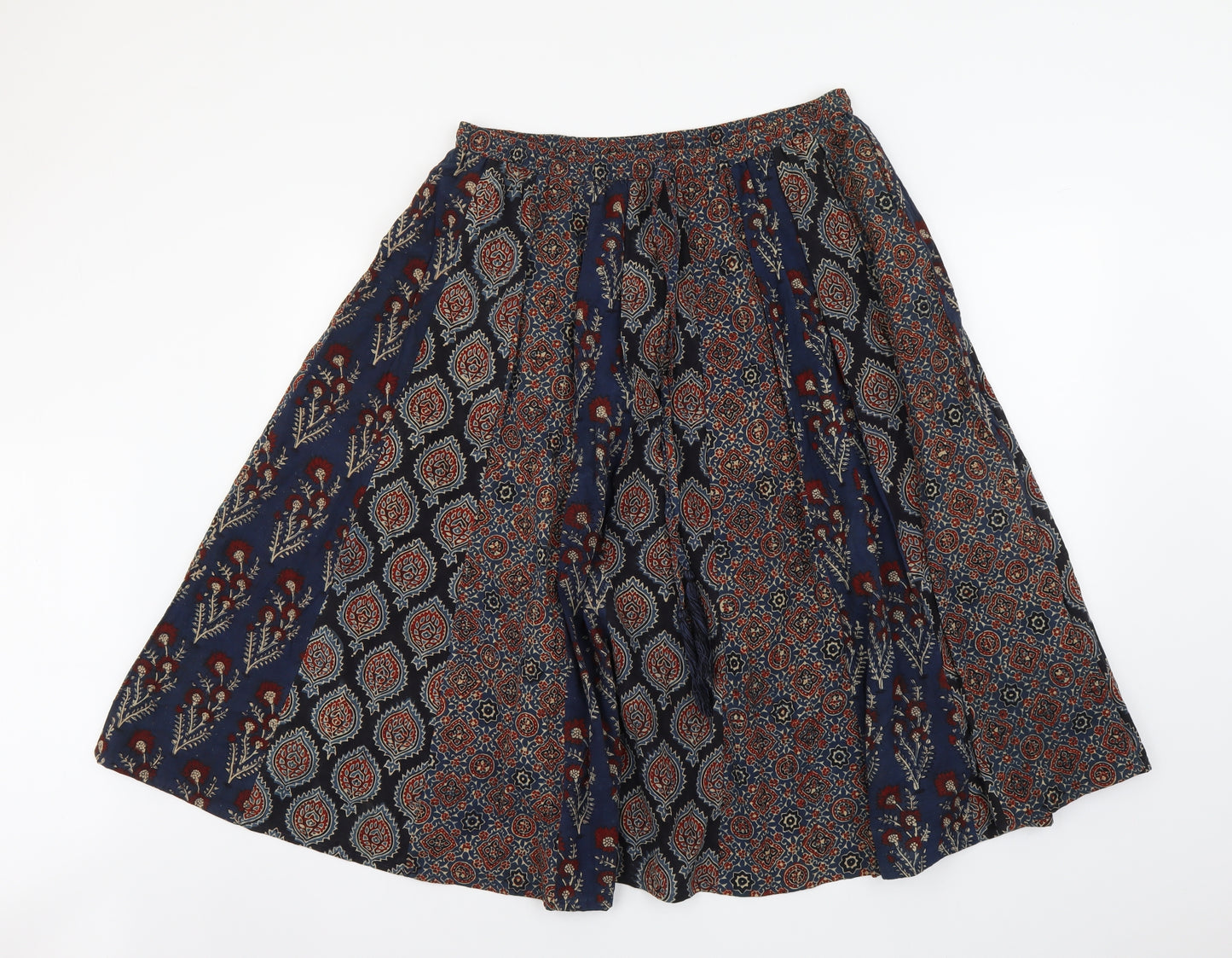 EAST Womens Blue Geometric Cotton Skater Skirt Size L Drawstring