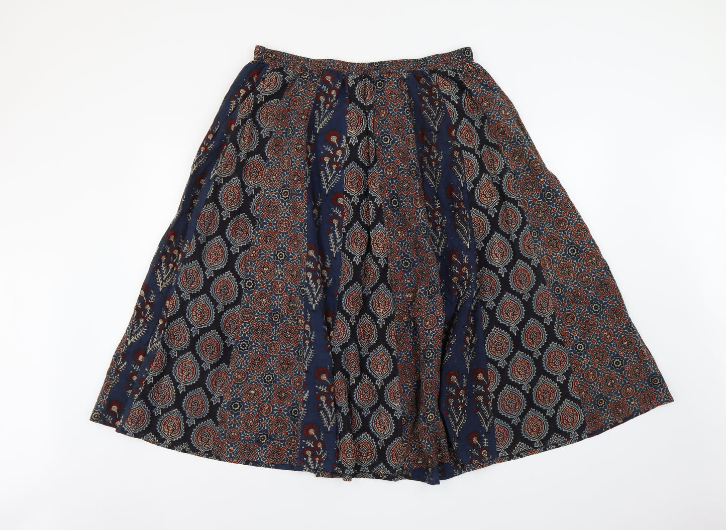 EAST Womens Blue Geometric Cotton Skater Skirt Size L Drawstring