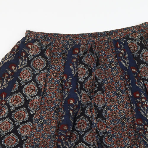 EAST Womens Blue Geometric Cotton Skater Skirt Size L Drawstring