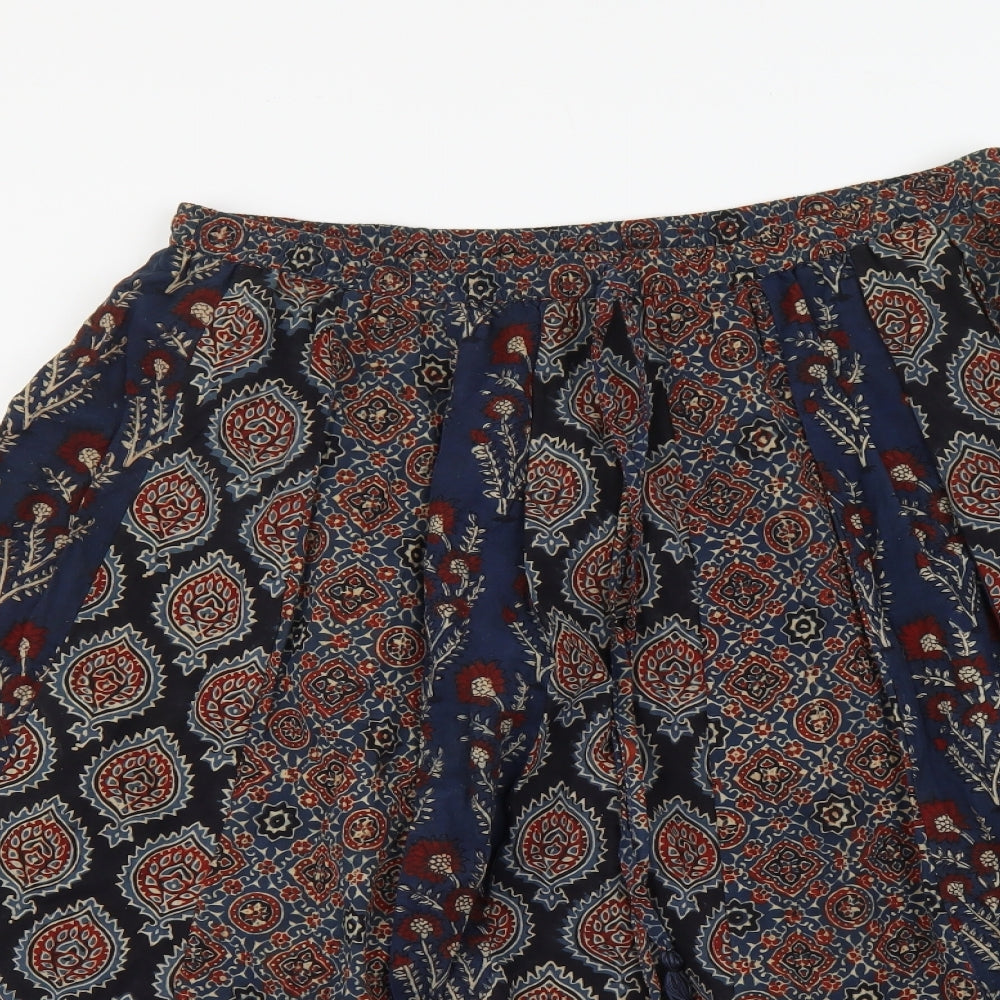 EAST Womens Blue Geometric Cotton Skater Skirt Size L Drawstring