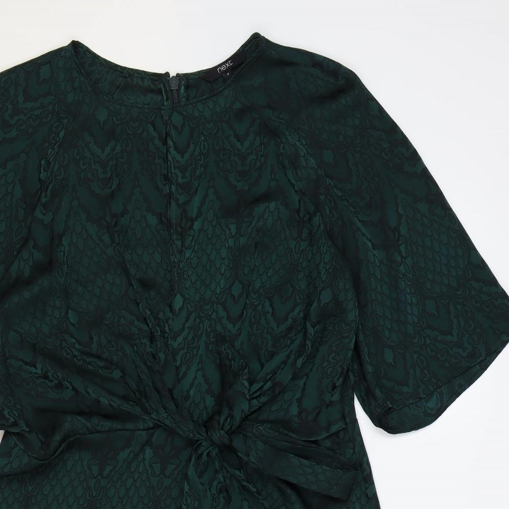 NEXT Womens Green Geometric Polyester Mini Size 12 Boat Neck Zip