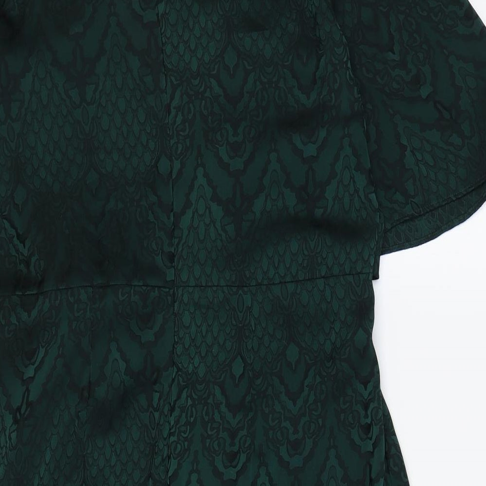 NEXT Womens Green Geometric Polyester Mini Size 12 Boat Neck Zip