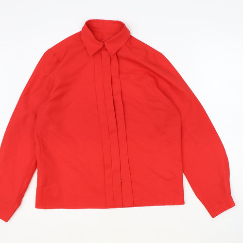 St Michael Womens Red Polyester Basic Button-Up Size 12 V-Neck