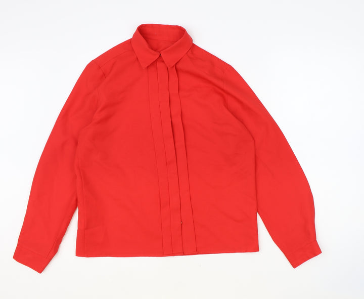 St Michael Womens Red Polyester Basic Button-Up Size 12 V-Neck
