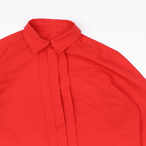 St Michael Womens Red Polyester Basic Button-Up Size 12 V-Neck