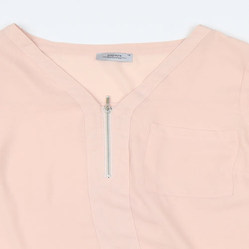Papaya Womens Pink Polyester Basic Blouse Size 12 V-Neck