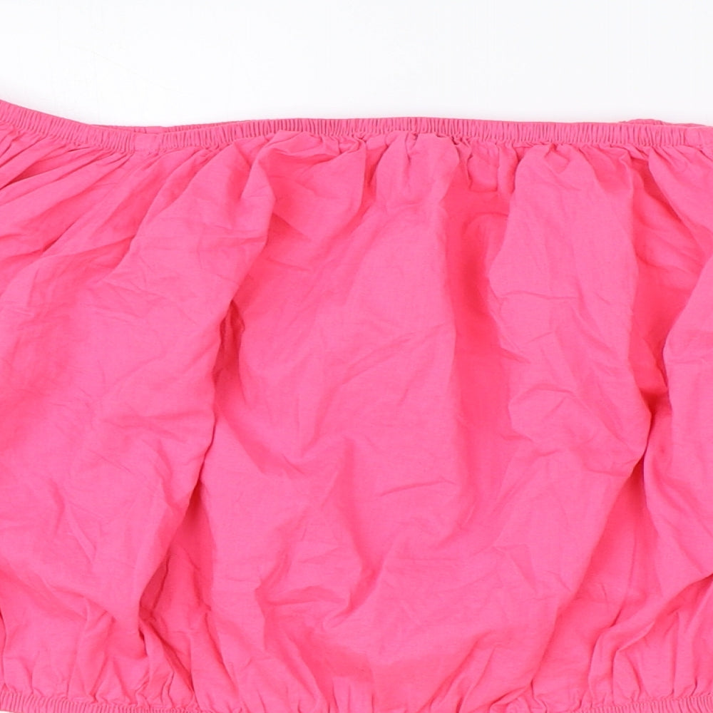 Marks and Spencer Womens Pink 100% Cotton Cropped Tank Size 14 Off the Shoulder - Flower Detail