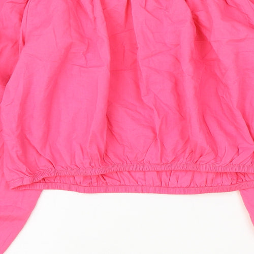Marks and Spencer Womens Pink 100% Cotton Cropped Tank Size 14 Off the Shoulder - Flower Detail