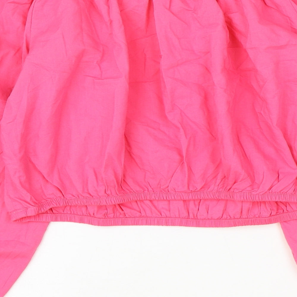 Marks and Spencer Womens Pink 100% Cotton Cropped Tank Size 14 Off the Shoulder - Flower Detail