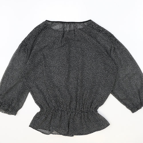 Zara Womens Black Polka Dot Polyester Basic Blouse Size L Scoop Neck