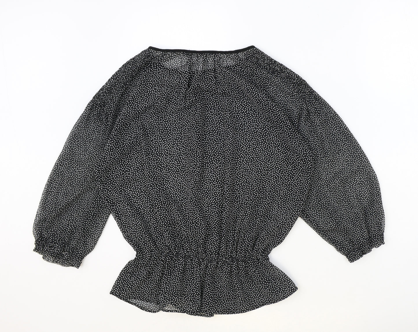 Zara Womens Black Polka Dot Polyester Basic Blouse Size L Scoop Neck