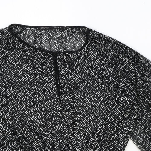 Zara Womens Black Polka Dot Polyester Basic Blouse Size L Scoop Neck