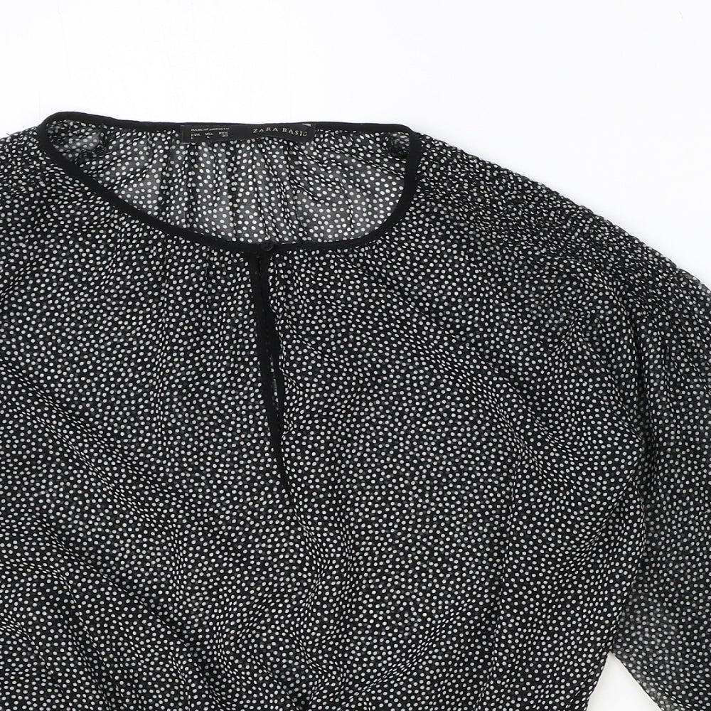 Zara Womens Black Polka Dot Polyester Basic Blouse Size L Scoop Neck