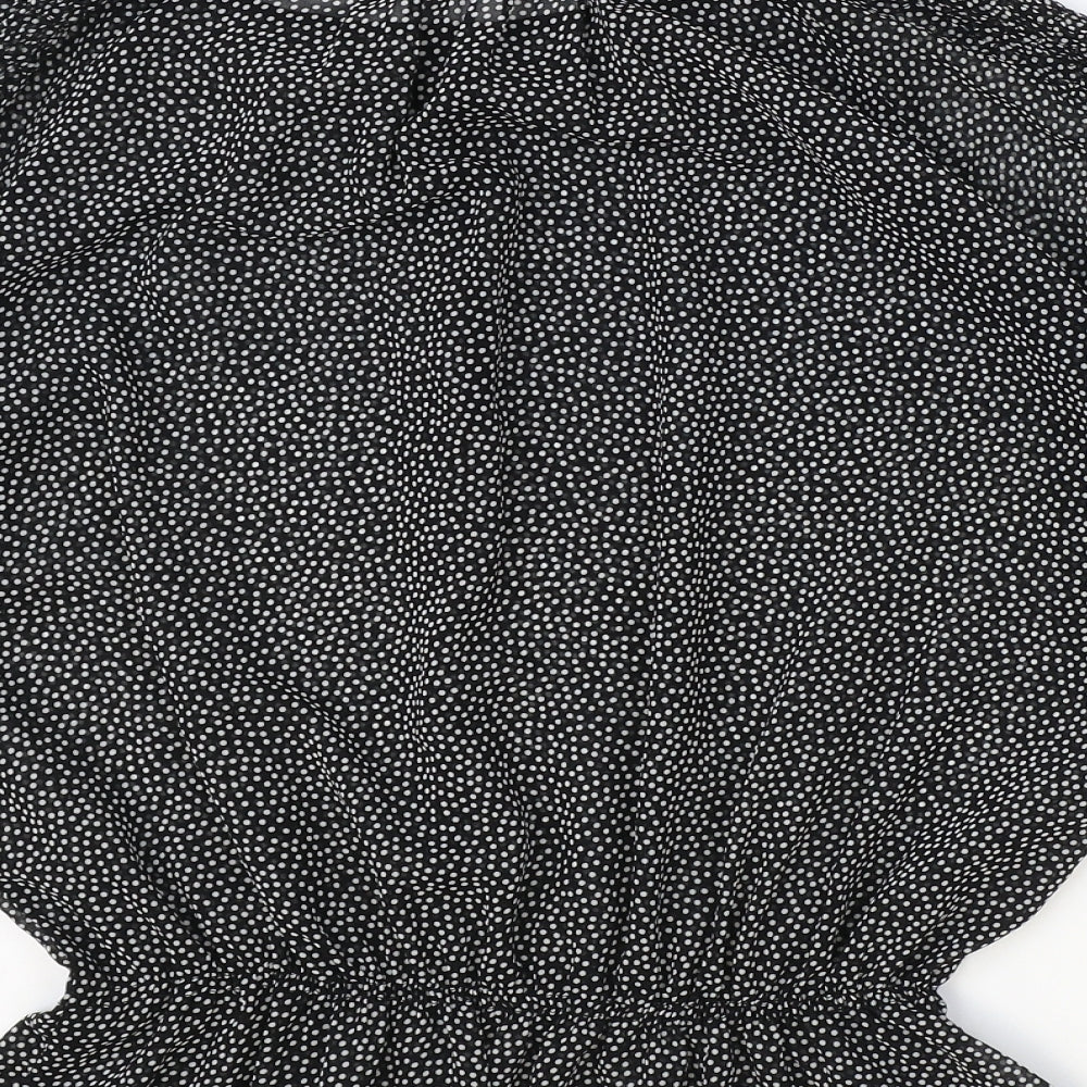 Zara Womens Black Polka Dot Polyester Basic Blouse Size L Scoop Neck