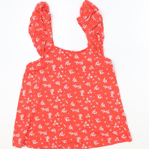 Marks and Spencer Womens Red Floral 100% Cotton Basic Tank Size 8 Scoop Neck