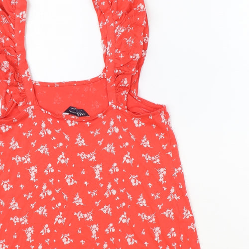 Marks and Spencer Womens Red Floral 100% Cotton Basic Tank Size 8 Scoop Neck