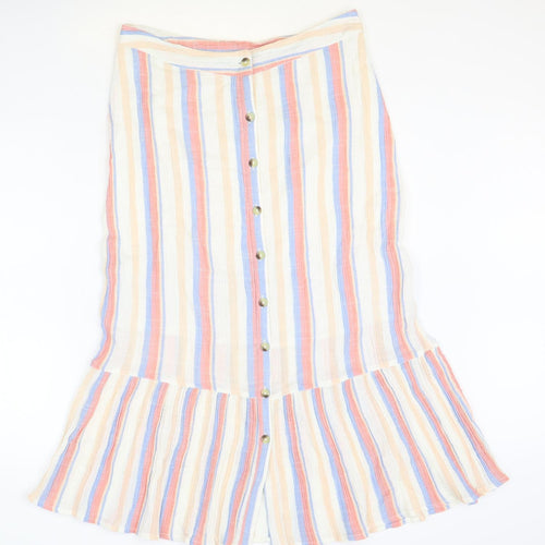 TU Womens Multicoloured Striped Cotton Trumpet Skirt Size 12 Button