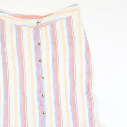 TU Womens Multicoloured Striped Cotton Trumpet Skirt Size 12 Button