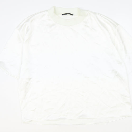 Zara Womens White Polyester Basic Blouse Size L Round Neck