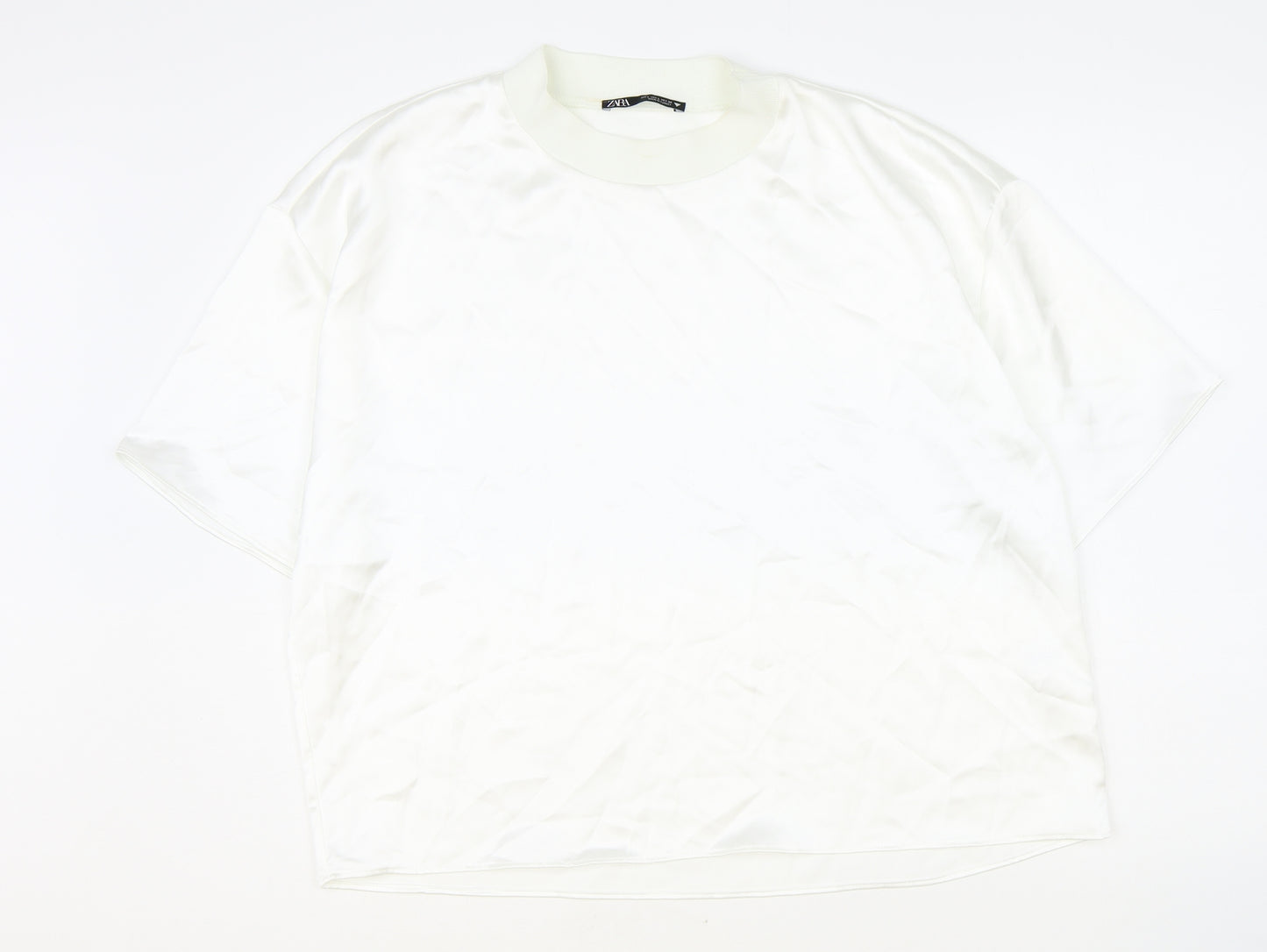Zara Womens White Polyester Basic Blouse Size L Round Neck