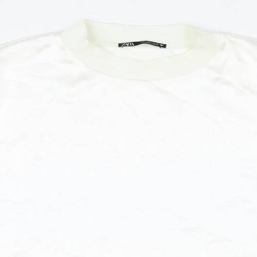 Zara Womens White Polyester Basic Blouse Size L Round Neck