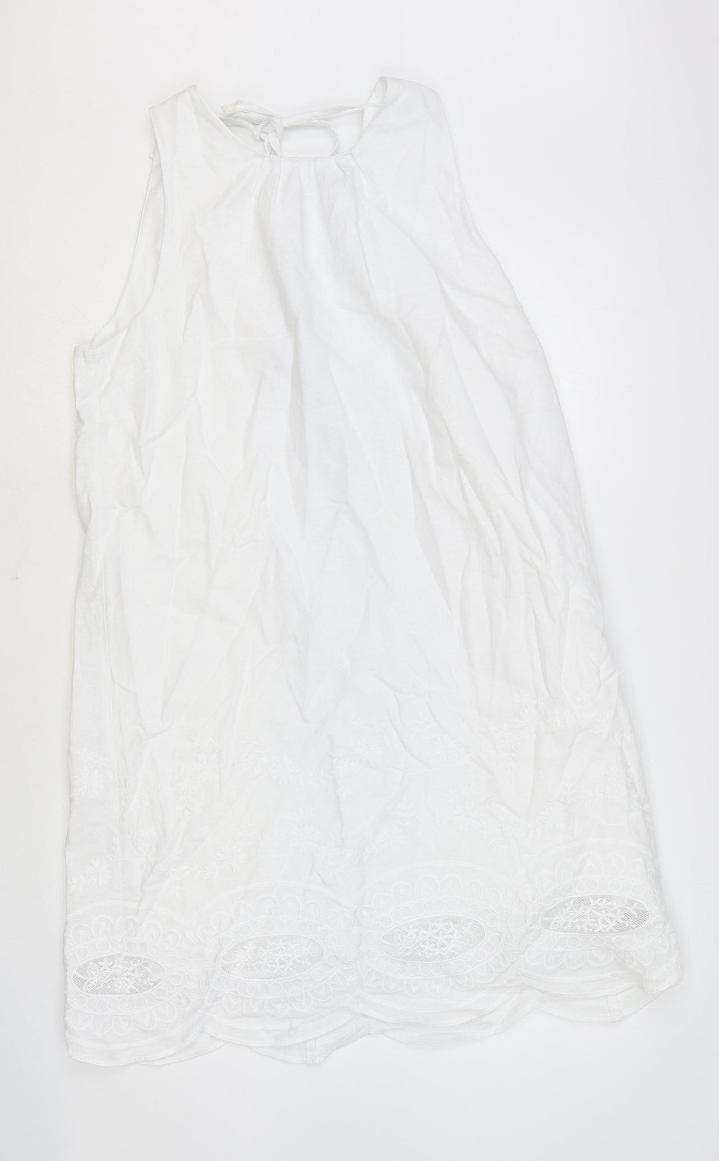 NEXT Womens White Linen A-Line Size 14 Boat Neck Tie