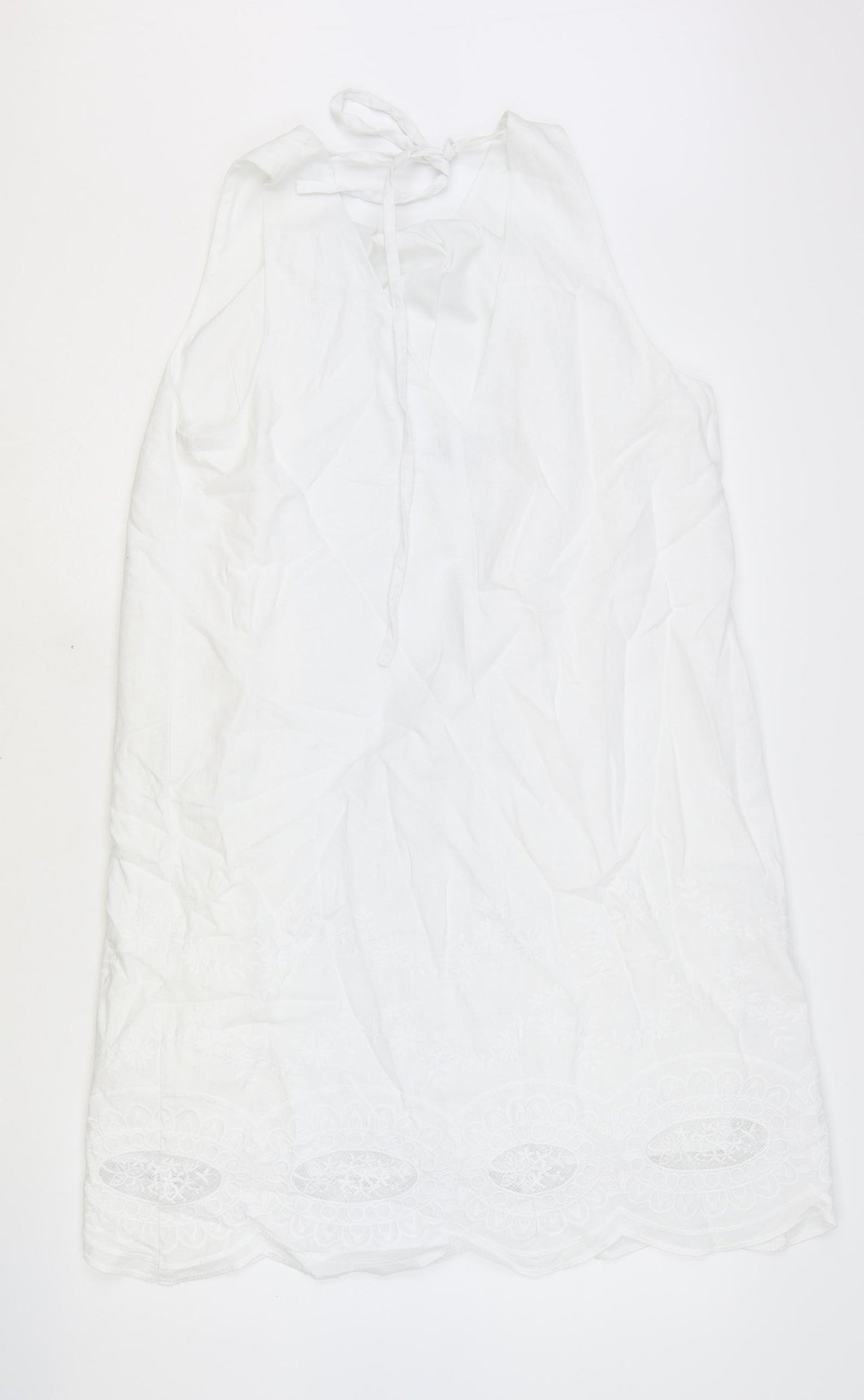 NEXT Womens White Linen A-Line Size 14 Boat Neck Tie
