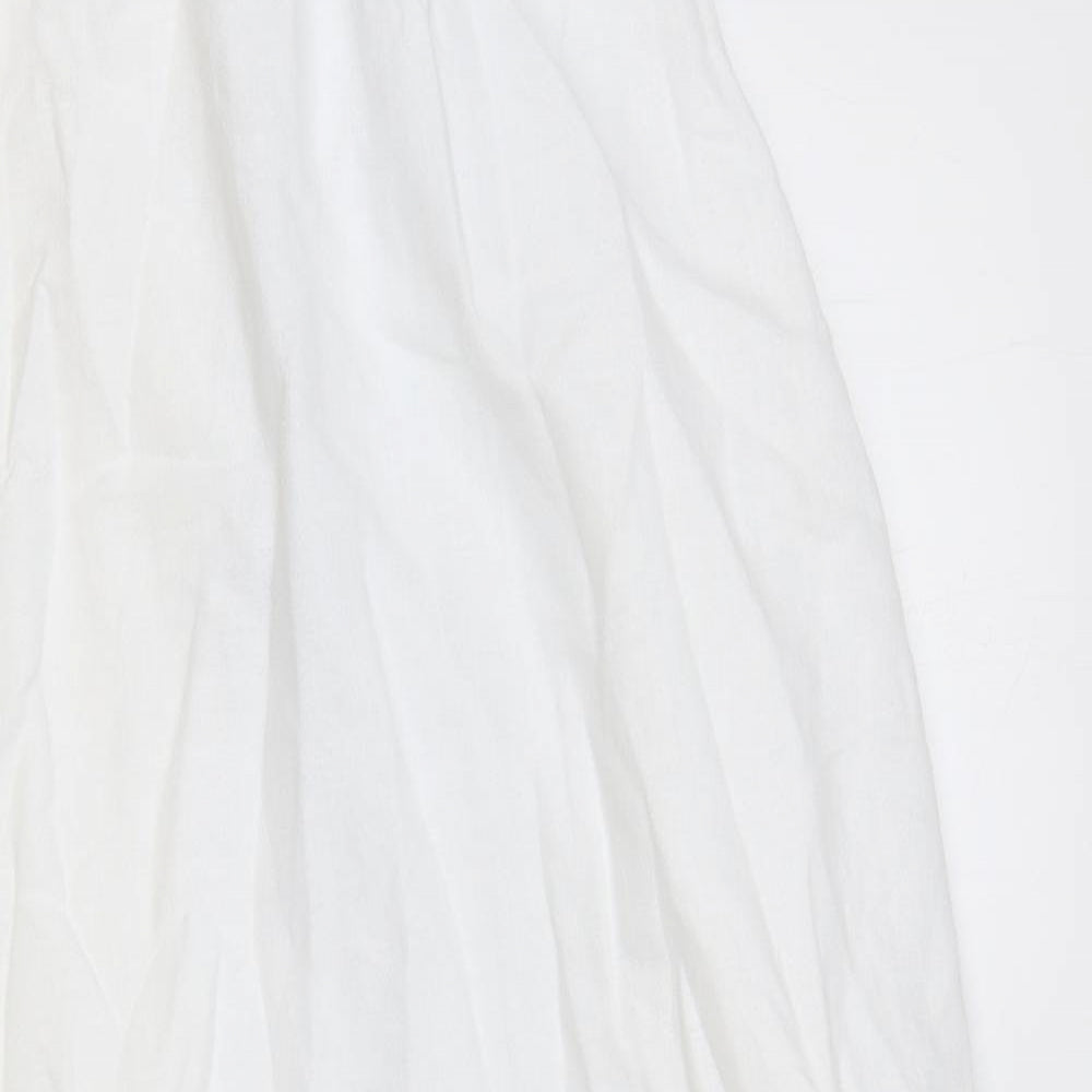 NEXT Womens White Linen A-Line Size 14 Boat Neck Tie
