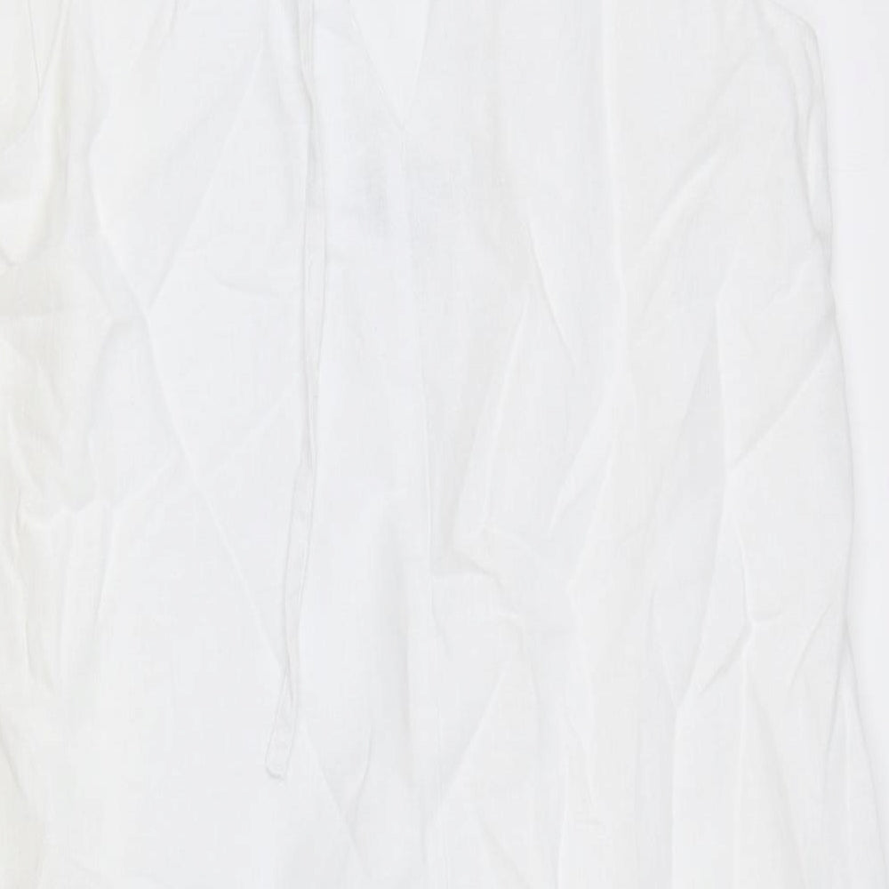 NEXT Womens White Linen A-Line Size 14 Boat Neck Tie